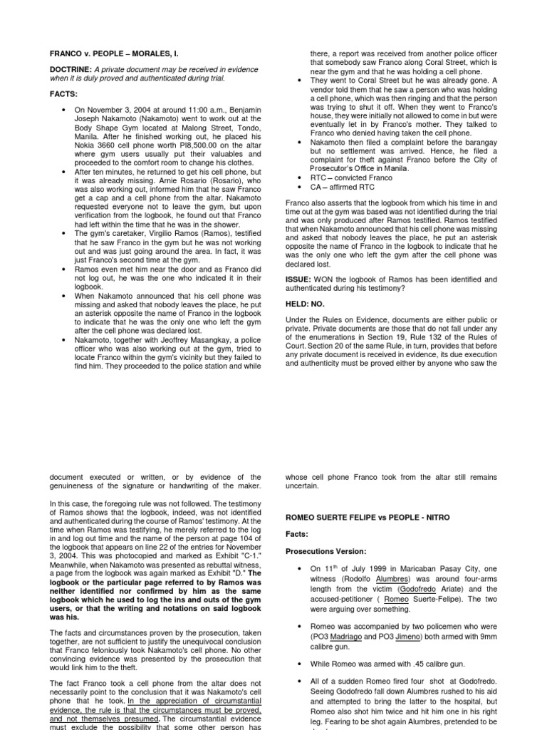 Incomplete - Rule 132 Case Digests | PDF | Circumstantial Evidence ...