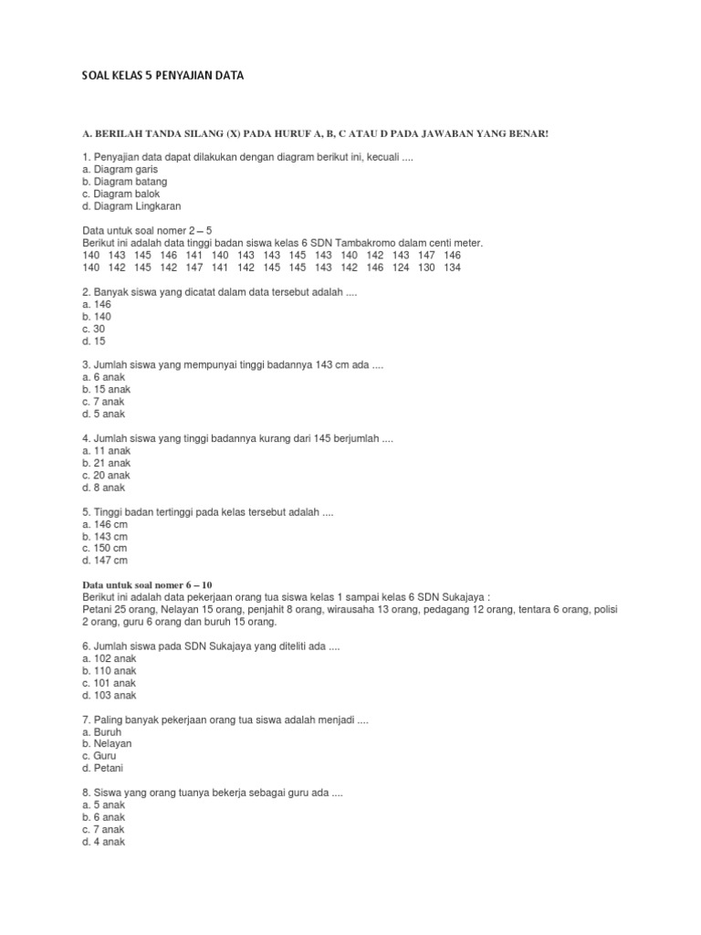 Soal Kelas 5 Penyajian Data Pdf