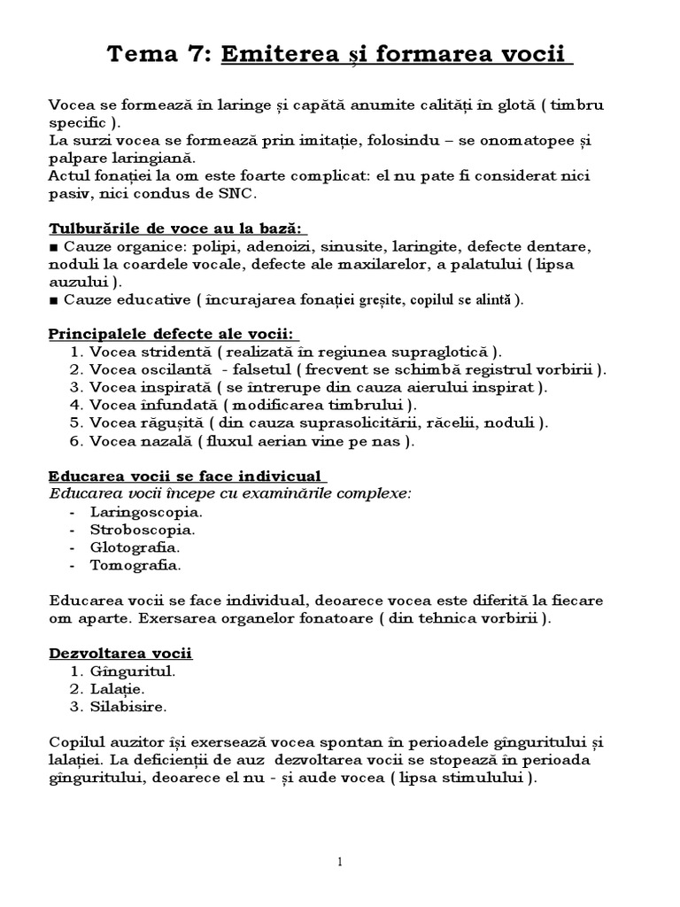 Tema 7 Emiterea Și Formarea Vocii | PDF