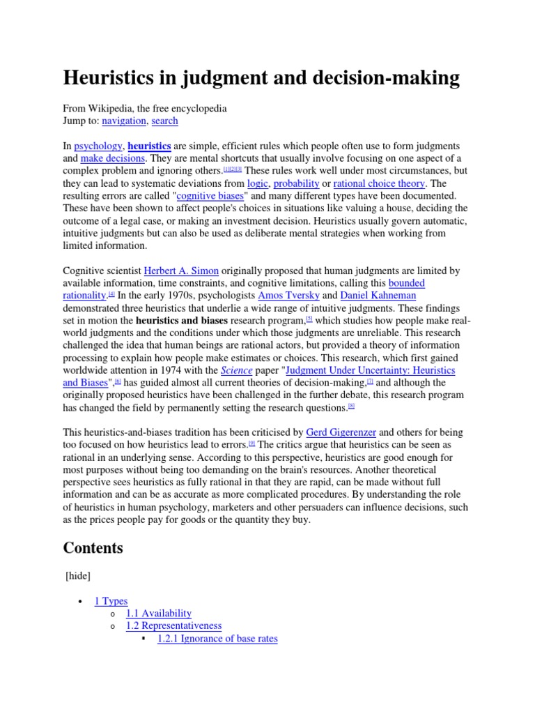 Understanding Heuristics & Biases | PDF | Heuristics In Judgment And ...