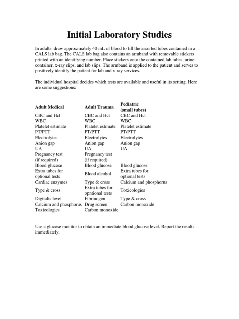 Initial Laboratory Procedures Overview | PDF