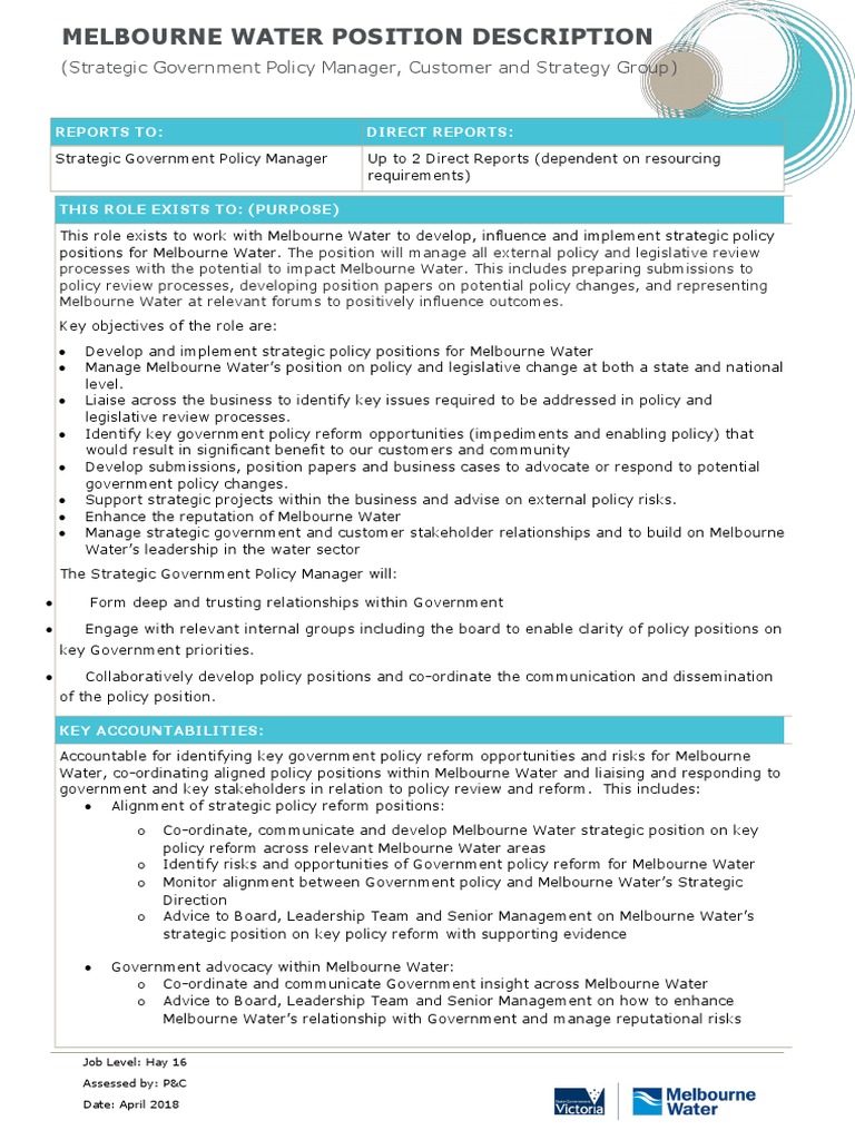 Position Description - Government Policy Manager - April 2018 | PDF