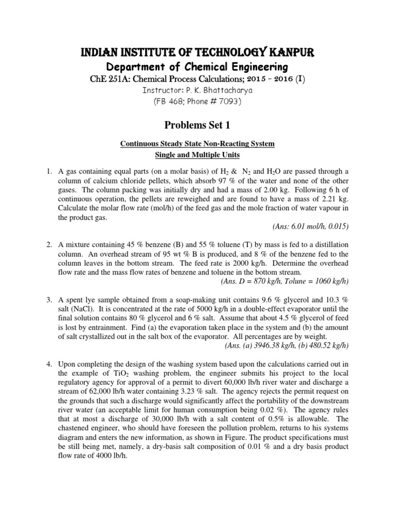 Chemical Process Calculations Problems | PDF | Sugarcane | Flow Measurement