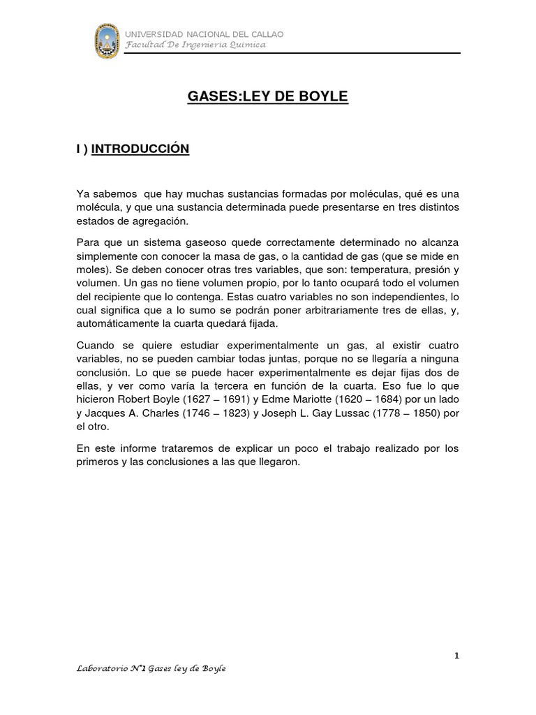 Ley de Boyle: Experimentos y Conclusiones | PDF | Gases | Fases de la ...