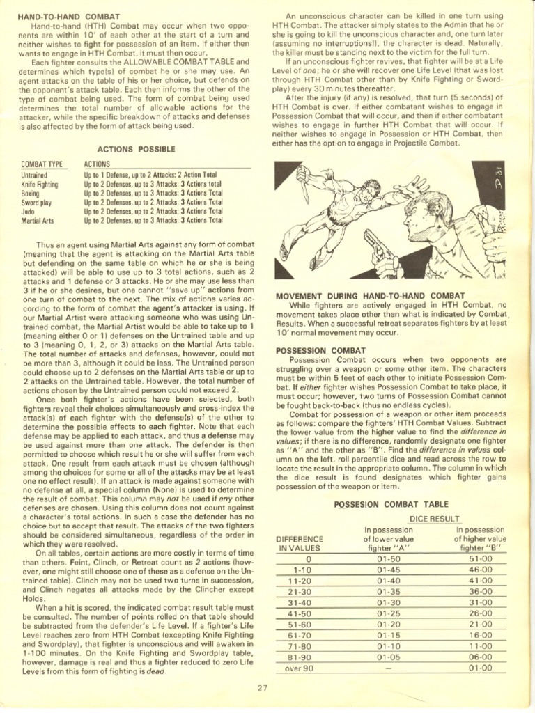 Top Secret RPG-2nd Ed-HTH Combat Rules and Charts | PDF