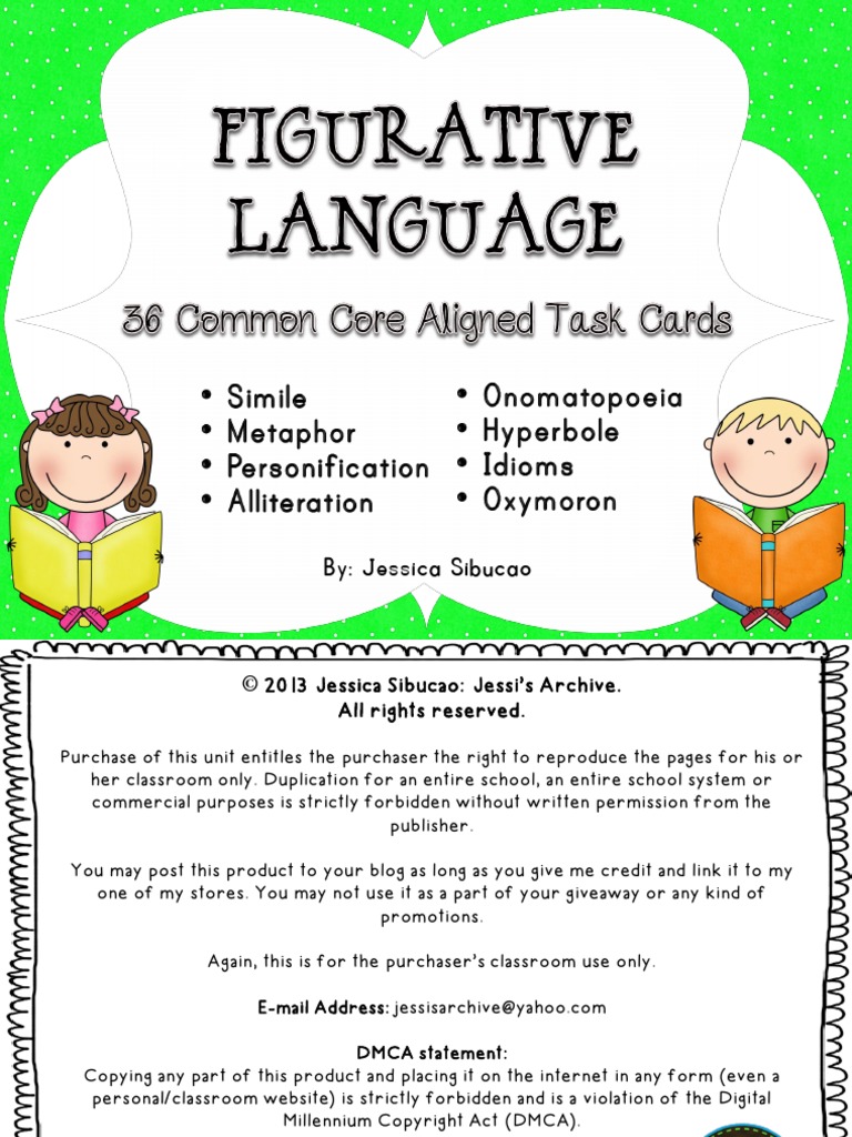 Figurative Language Task Cards Reading Comprehension Linguistics