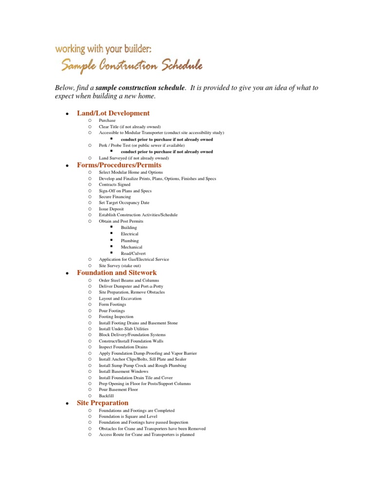 Modular Home Construction Schedule | PDF | Basement | Hvac