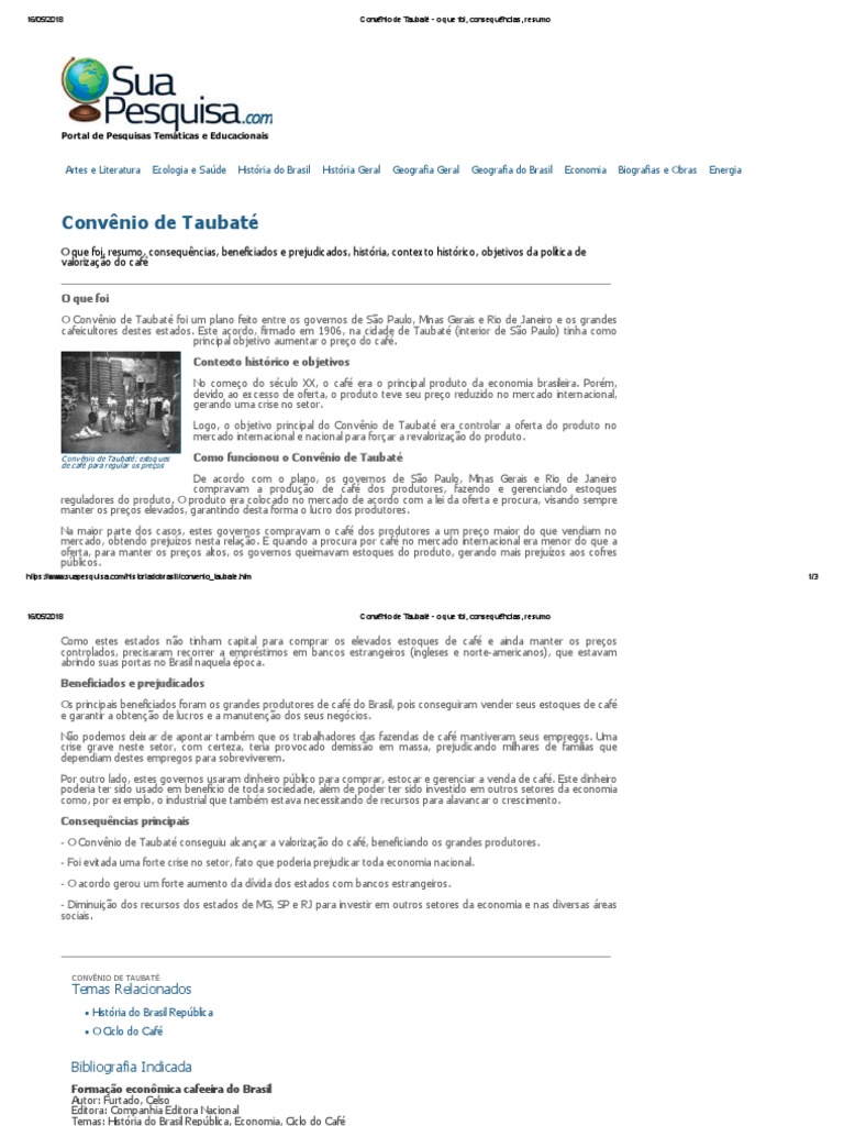 Convênio de Taubaté - o Que Foi, Consequências, Resumo | PDF | Café ...