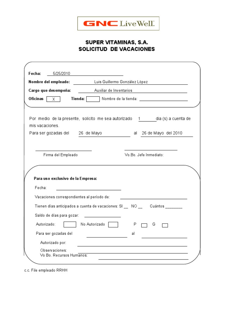 Formato de Solicitud Vacaciones
