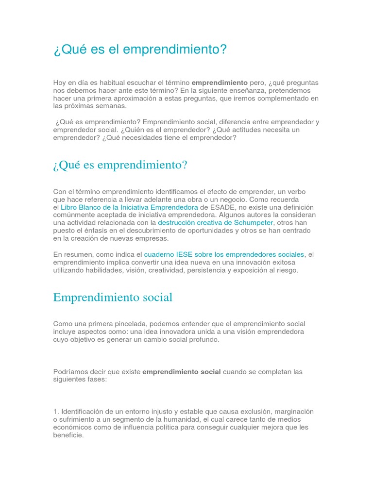 Definición y Claves del Emprendimiento | PDF | Iniciativa empresarial ...