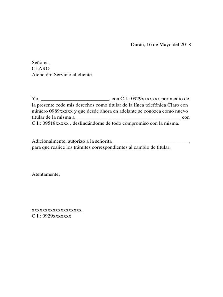 Carta Cambio de Titular de Linea Celular | PDF