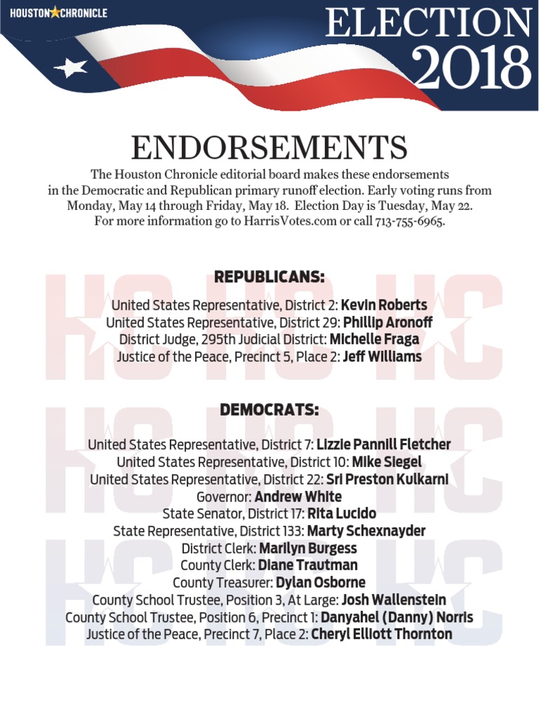 PrintAndTake PDF of Houston Chronicle Editorial Board Primary Runoff Endorsements PDF The