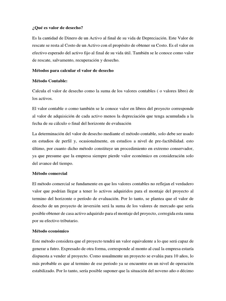 Qué Es Valor de Desecho Depreciación Contabilidad