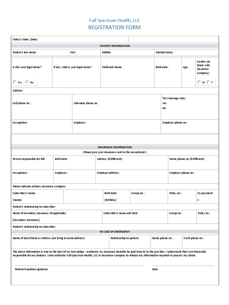 Registration Form: Full Spectrum Health, LLC | PDF | Insurance | Employment