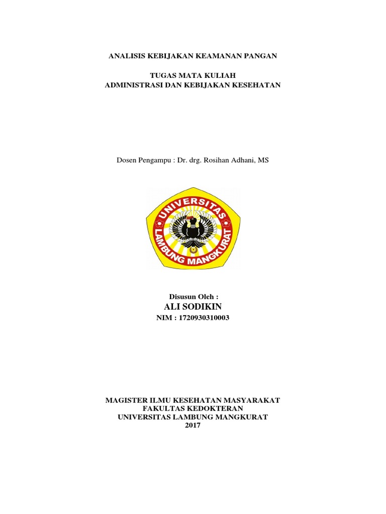Analisis Kebijakan Keamanan Pangan