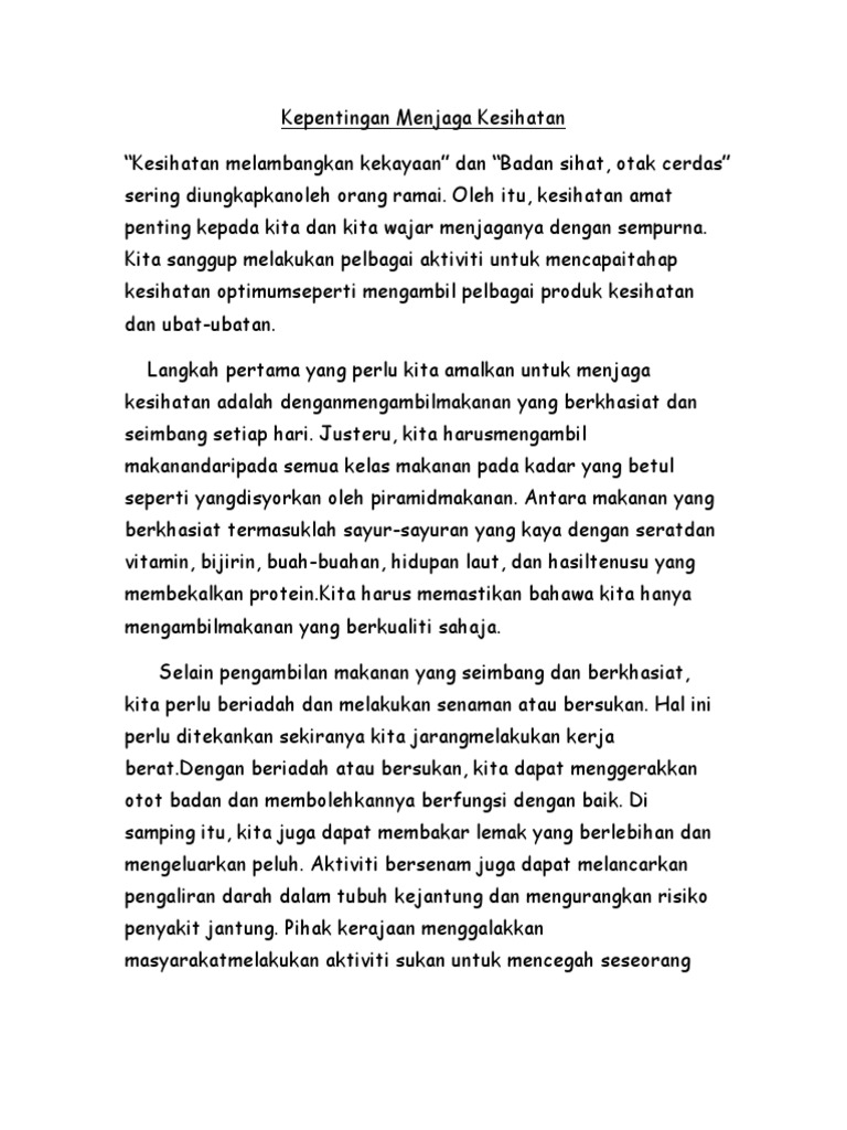 Kepentingan Menjaga Kesihatan Pdf