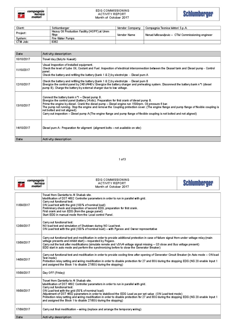 EDG Commissioning Activity Report | PDF | Diesel Engine | Electrical Grid