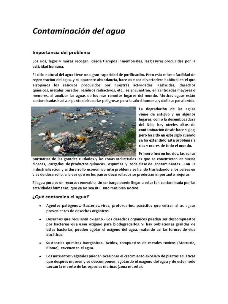 Contaminación Del Agua | PDF | La contaminación del agua | Residuos
