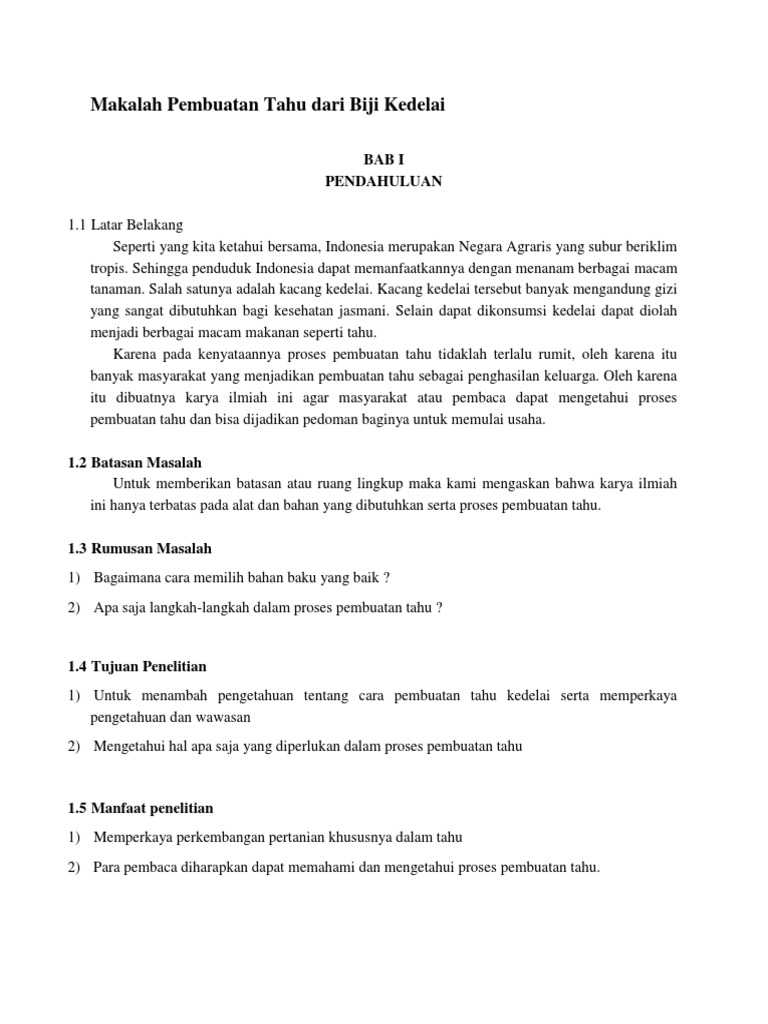 Makalah Pembuatan Tahu Dari Biji Kedelai