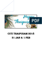 CUTI THAIPUSAM 2018
