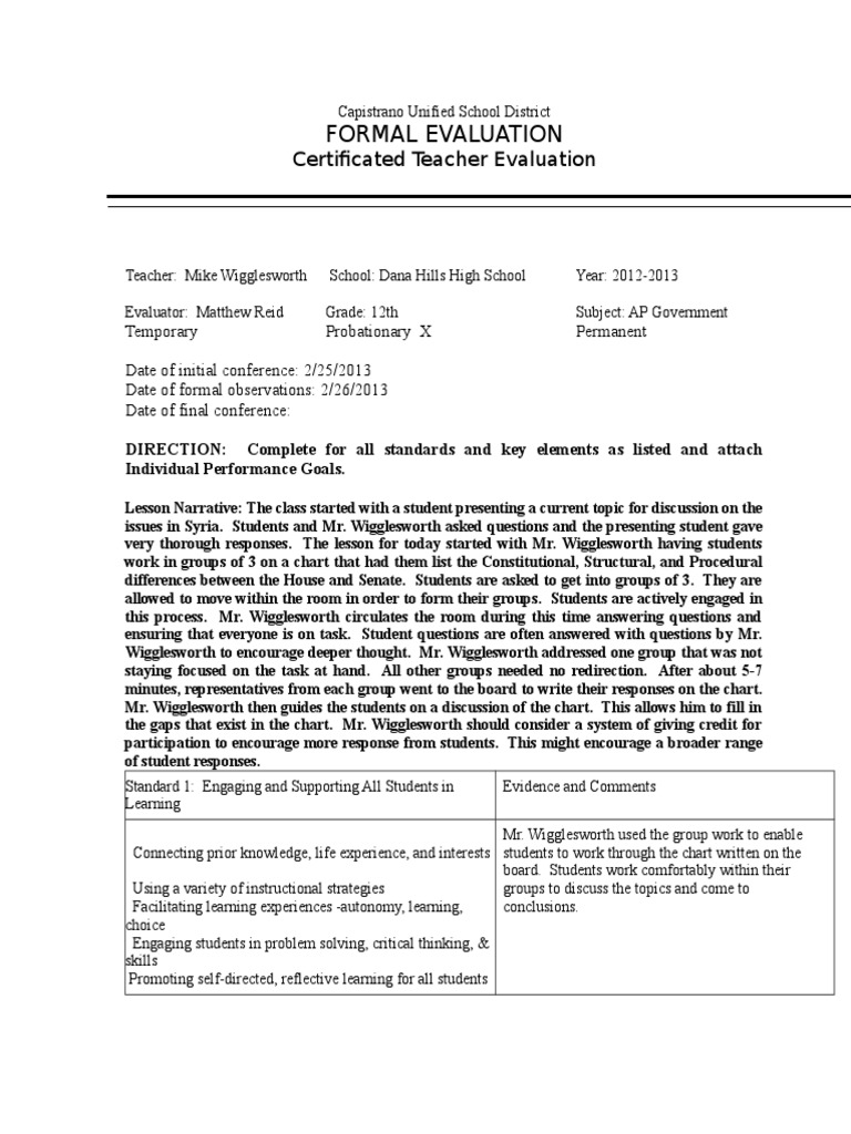 Teacher Evaluation Summary | PDF | Educational Assessment | Learning