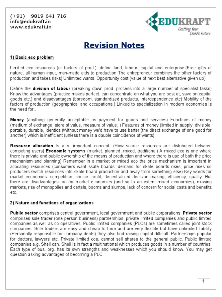 IGCSE Economics Revision Notes | PDF | Monopoly | Price Elasticity Of ...