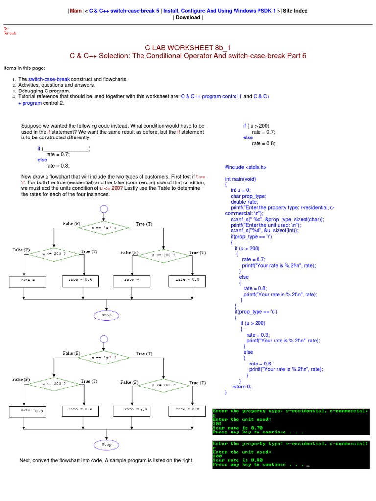 C Lab Worksheet 8B - 1 C & C++ Selection: The Conditional Operator and ...