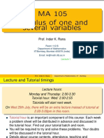 MA 105 Calculus of One and Several Variables: Prof. Inder K. Rana