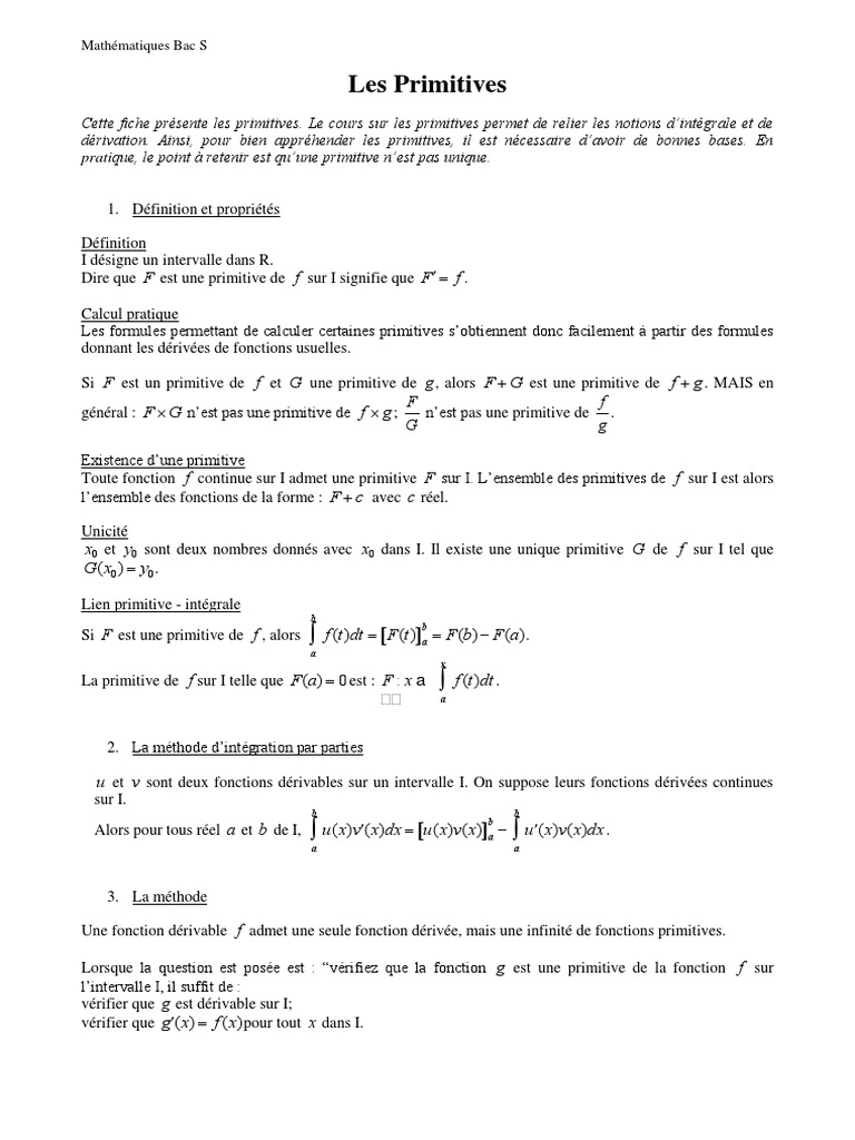 Les Primitives PDF | PDF | Intégral | Fonction (Mathématiques)