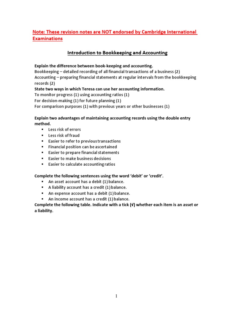 Accounting Revision Notes 0452 Pdf Debits And Credits Bookkeeping