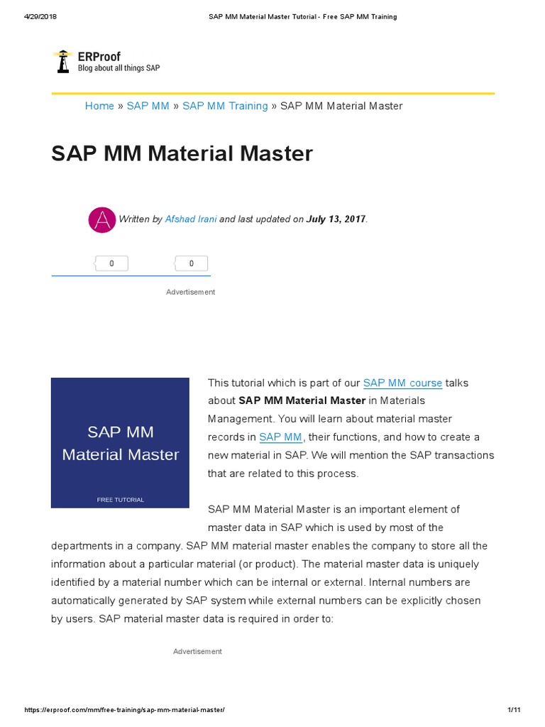 1.1.1.SAP MM Material Master Tutorial - Free SAP MM Training | PDF ...