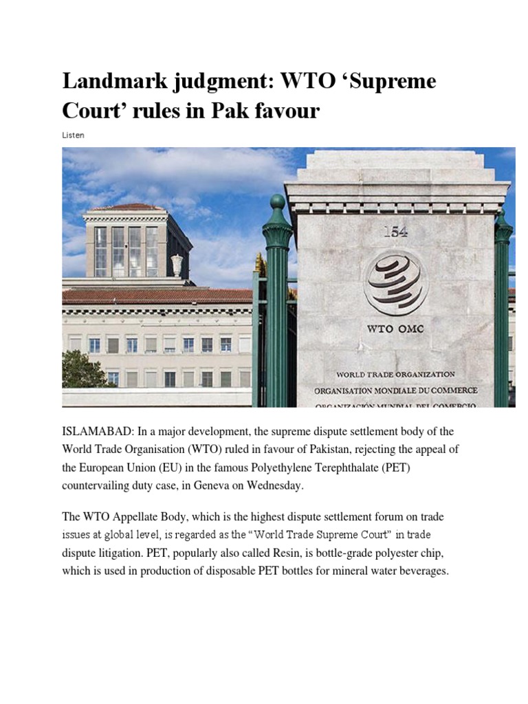 WTO Rules in Favor of Pakistan on PET Case | PDF | World Trade ...