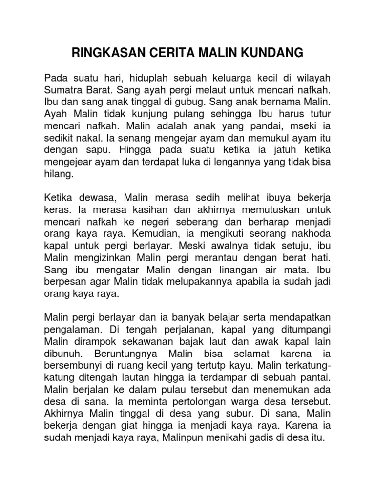 Cerpen Malin Kundang Sketsa