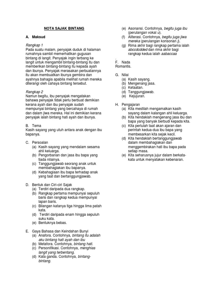 Nota Sajak Bintang Pdf