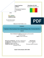 La Gestion Informatise de La Bibliothèque de L'université Du Sahel (Mali)