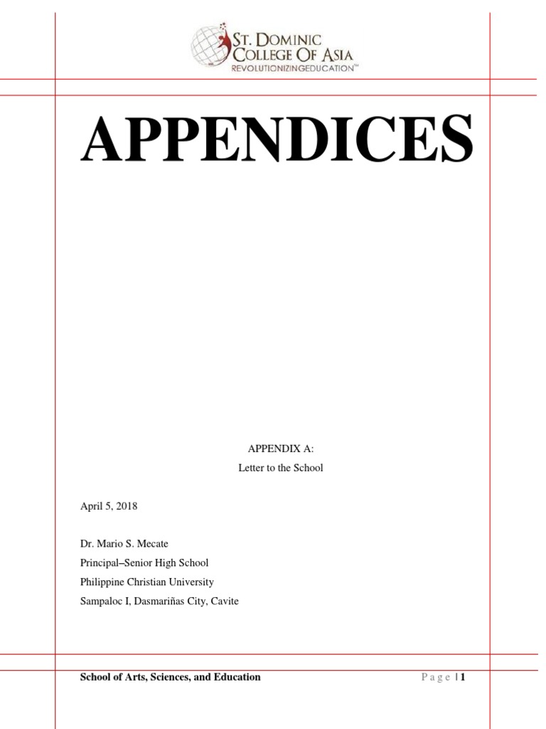 Appendice: Appendix A: Letter To The School | PDF | Philippines | Question
