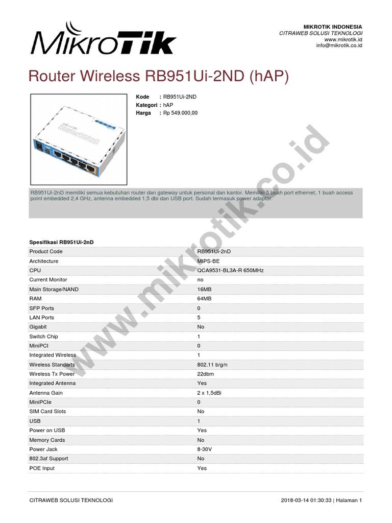 Mikrotik RB951Ui-2ND Router Specs | PDF