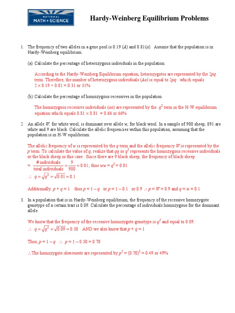 Hardy-Weinberg Equilibrium Problem Set | PDF | Zygosity | Allele
