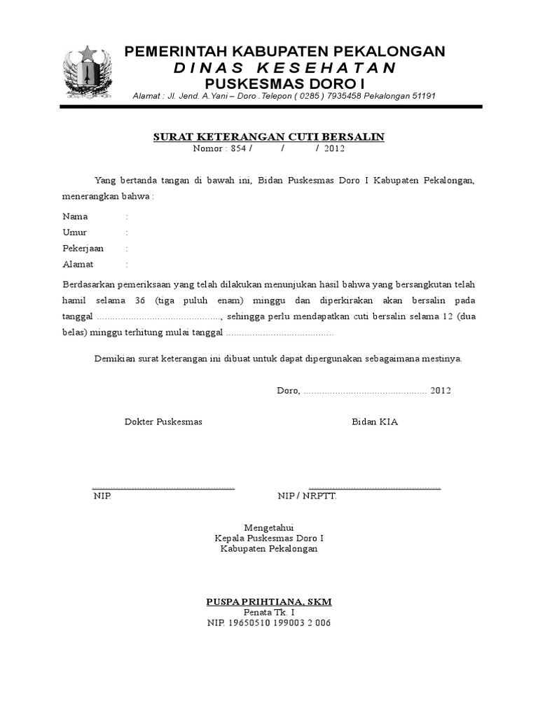 Contoh Surat Cuti Bersalin Dari Hospital