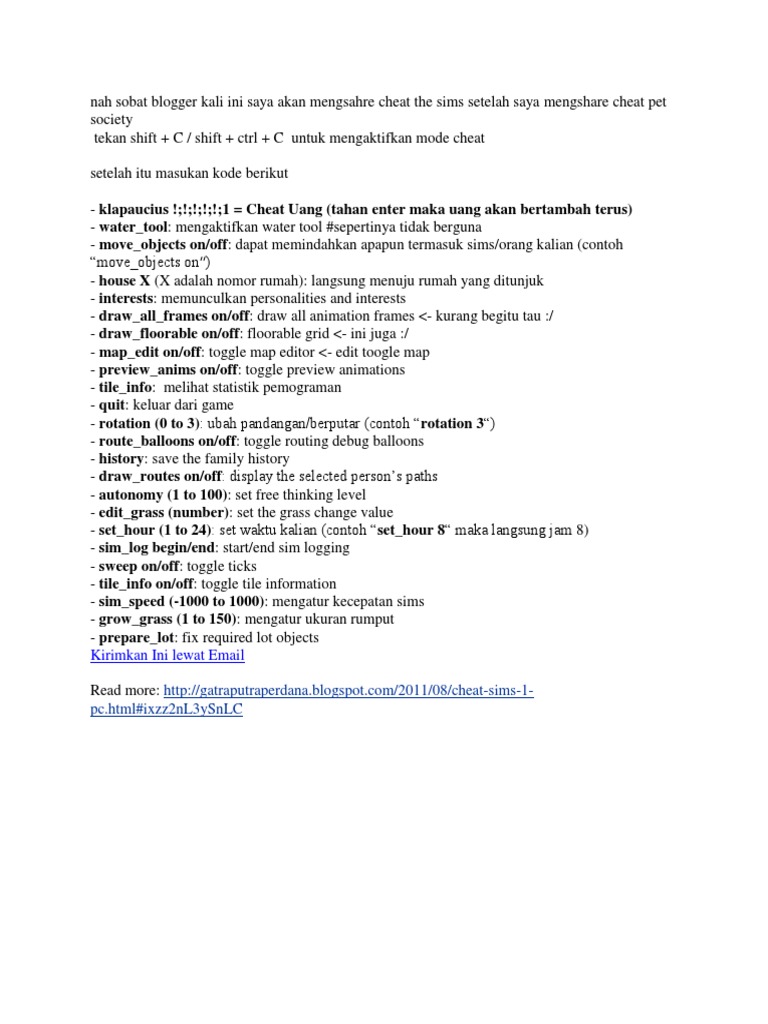 Cheat The Sims 1 | PDF