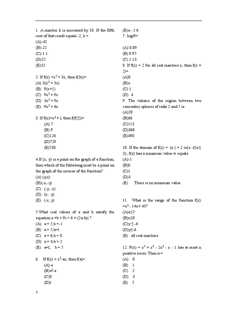 SAT Math Level 2 Practice Questions | PDF | Trigonometric Functions | Sine