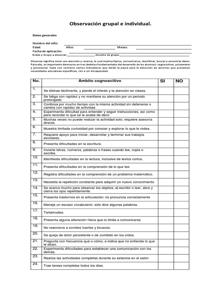 Guia De Observacion Primaria Lectura Proceso Bienestar Prueba