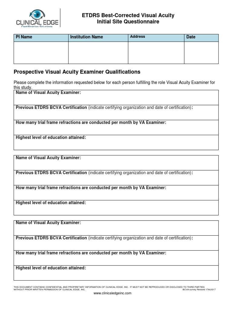 BCVA Testing Site Questionnaire | PDF | Visual Acuity | Eye