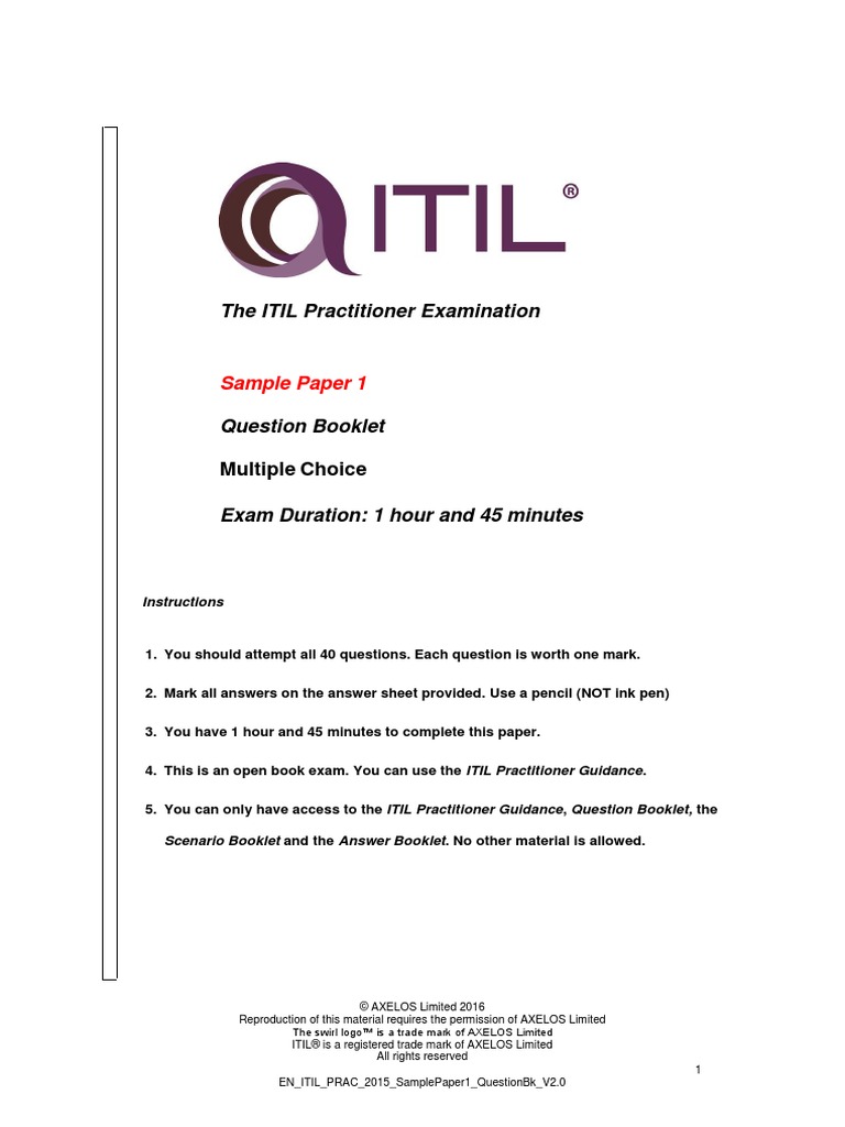 ITIL Practitioner 2015 Question Booklet en SamplePaper1 | PDF | Itil ...