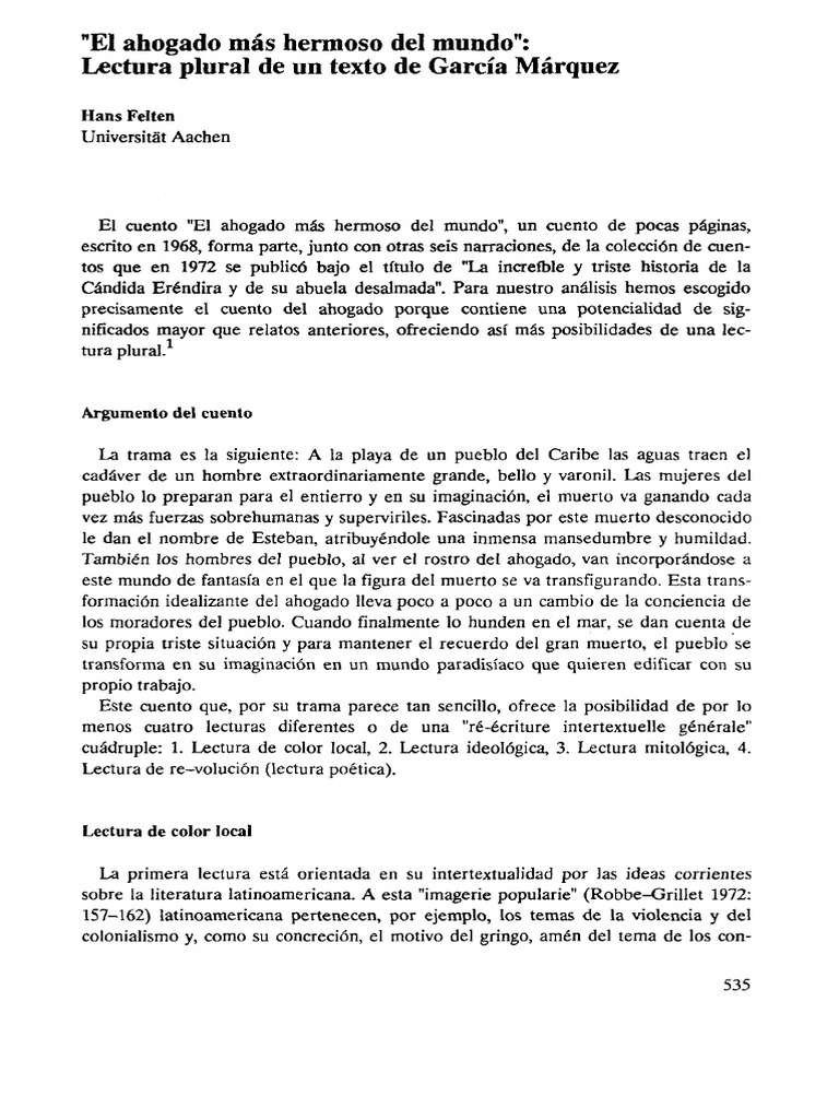 El Ahogado Mas Hermoso Del Mundo Resumen