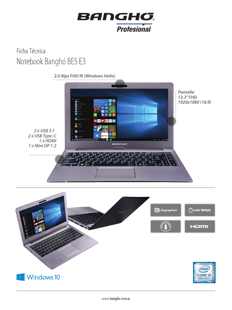Ficha Tecnica Notebook Bangho BES E3 Profesional v2 Intel Hardware