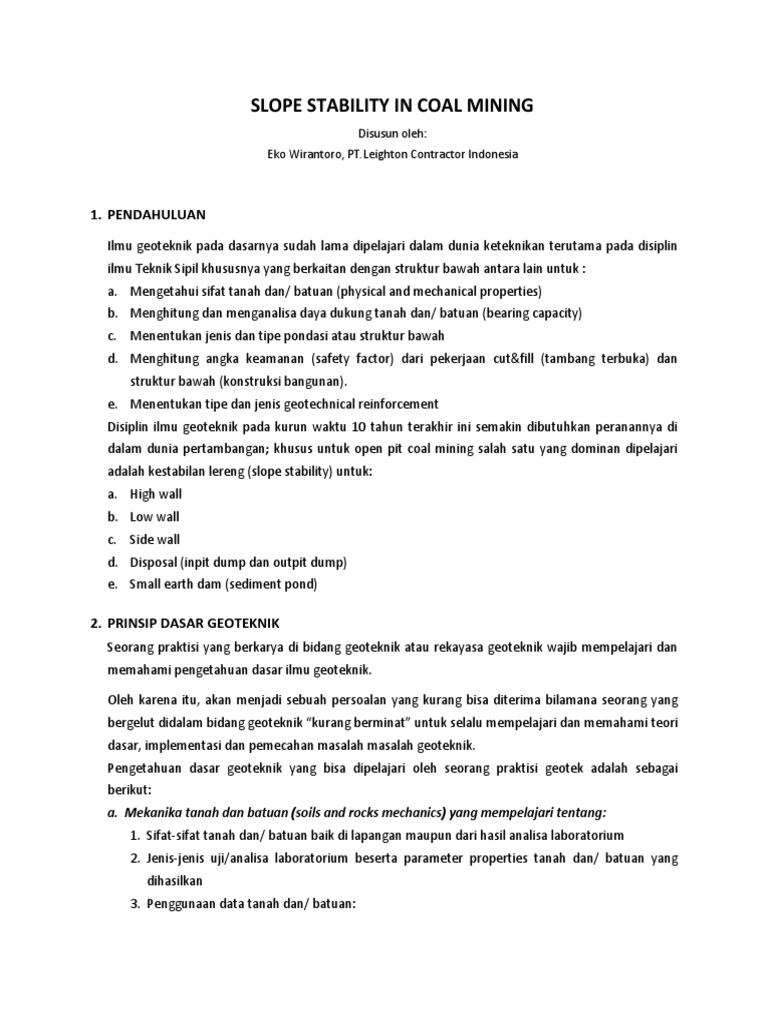 Eko Wirantoro-Overview of Slope Stability in Coal Mining | PDF
