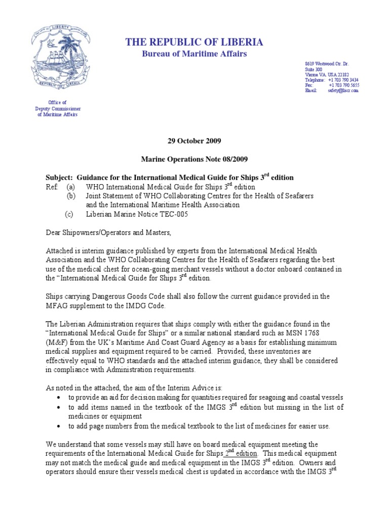 LIBERIA Flag Medicine Requirements For Ships PDF Surgical Suture