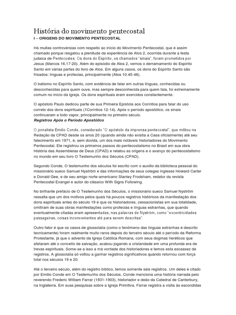 História Do Movimento Pentecostal Pdf Pentecostalismo Presente