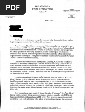 Schimminger Drivers License Letter